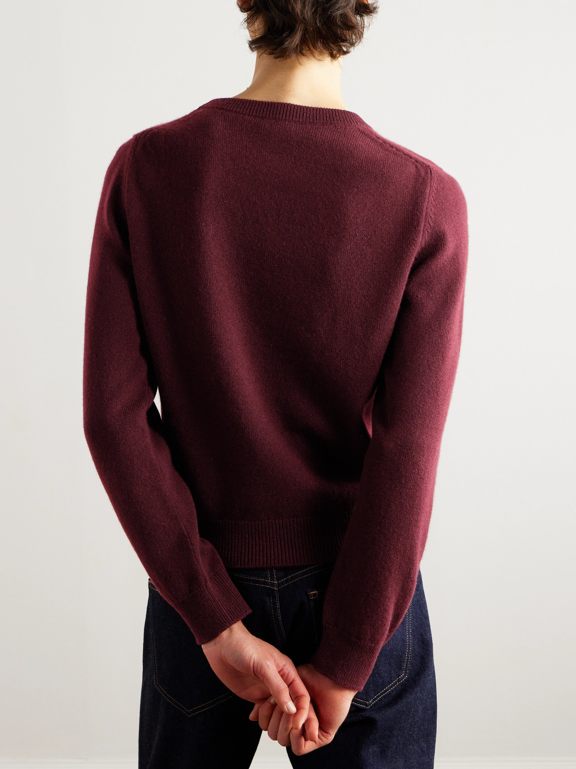 Celine Burgundy Cashmere Sweater With Front Embroidered Logo In Red