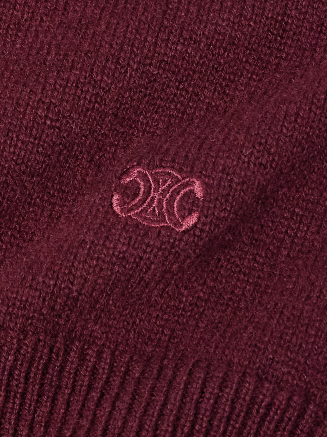 Celine Burgundy Cashmere Sweater With Front Embroidered Logo In Red