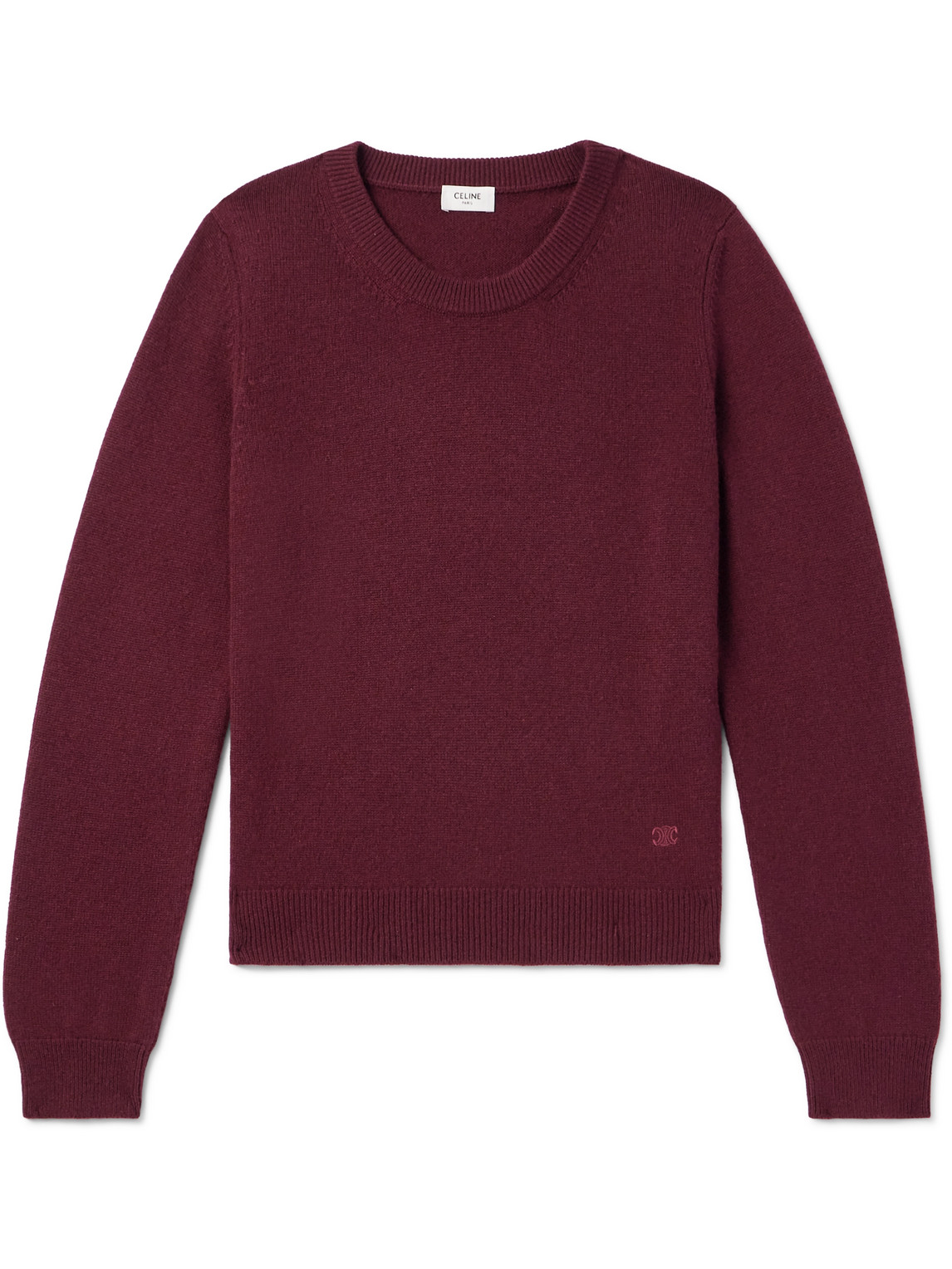 Celine Burgundy Cashmere Sweater With Front Embroidered Logo In Red