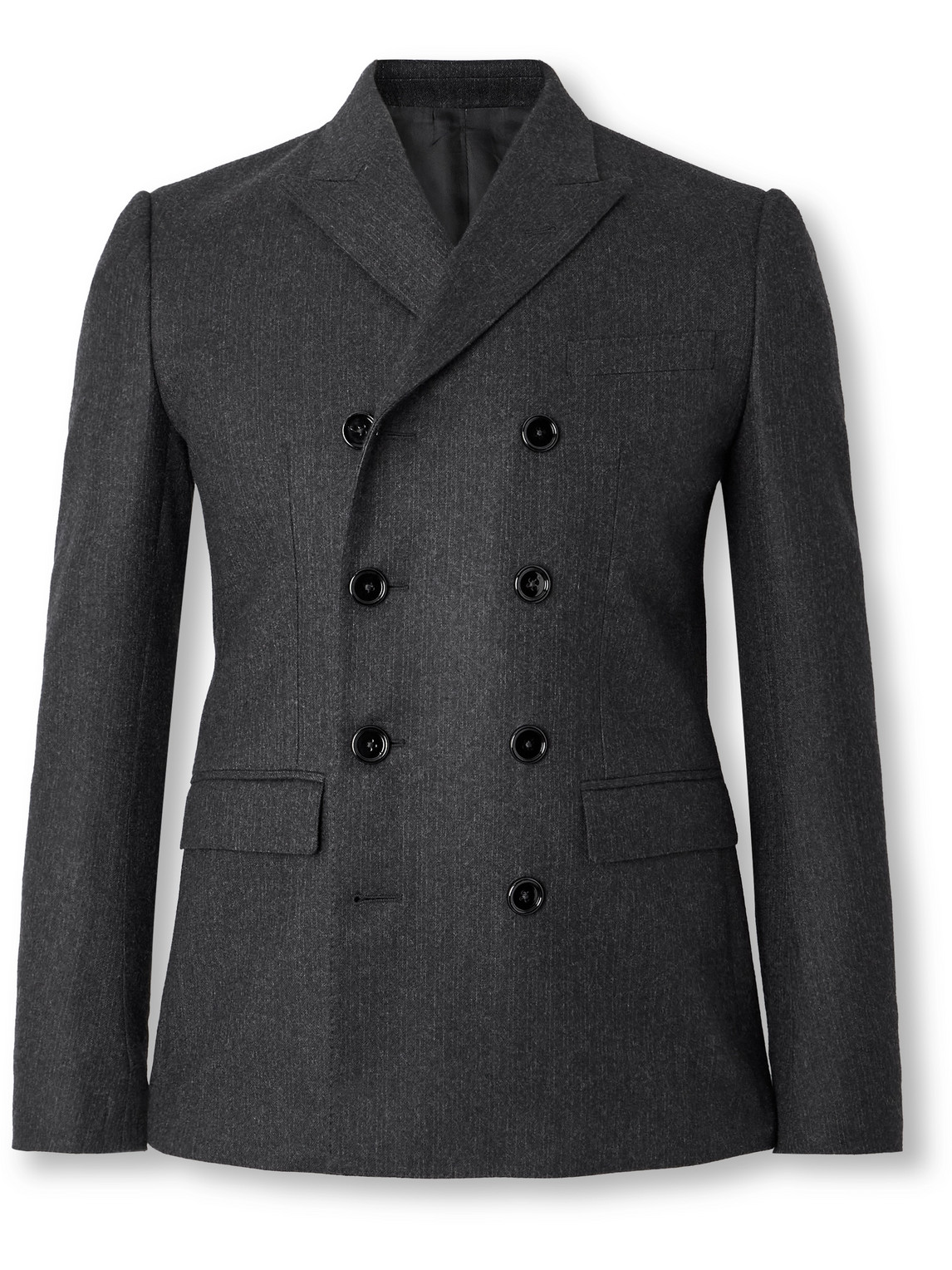 Celine Slim-fit Double-breasted Pinstriped Brushed Wool-twill Suit Jacket In Gray