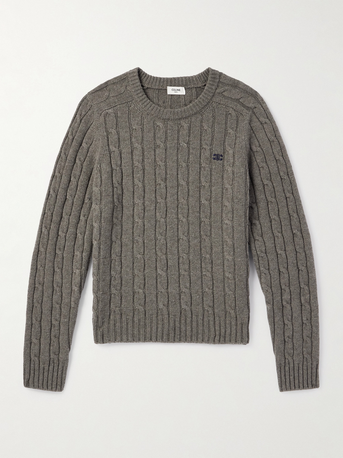 Logo-Embroidered Suede-Trimmed Cable-Knit Cashmere Sweater