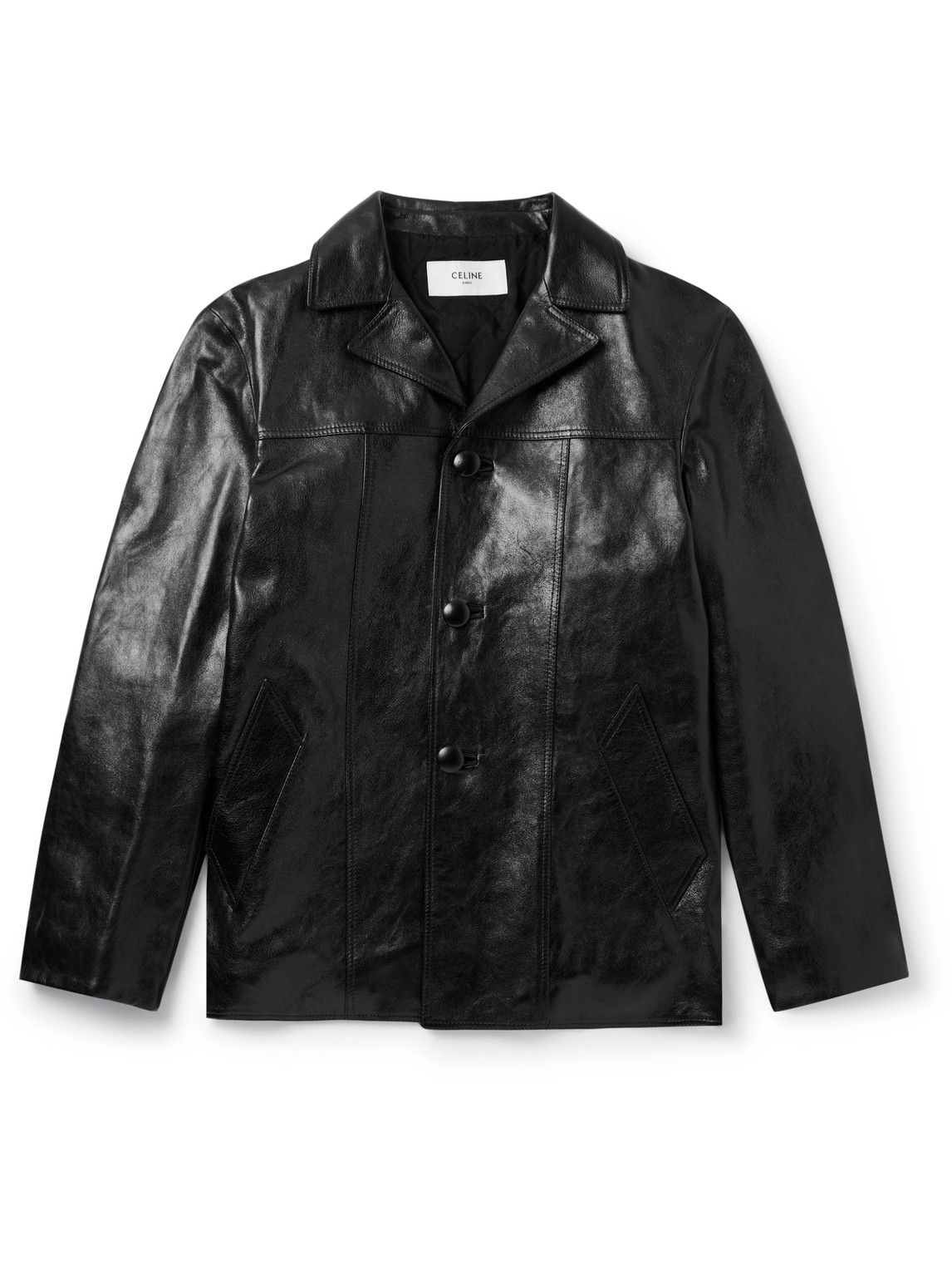 Celine Waxed-leather Jacket In Black
