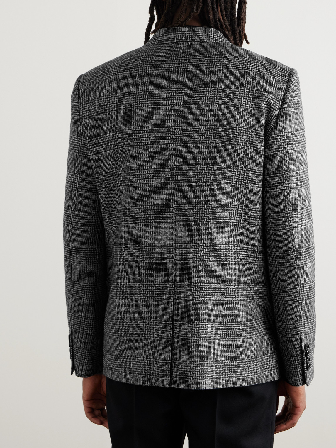 Celine Prince Of Wales Checked Wool Blazer In Gray