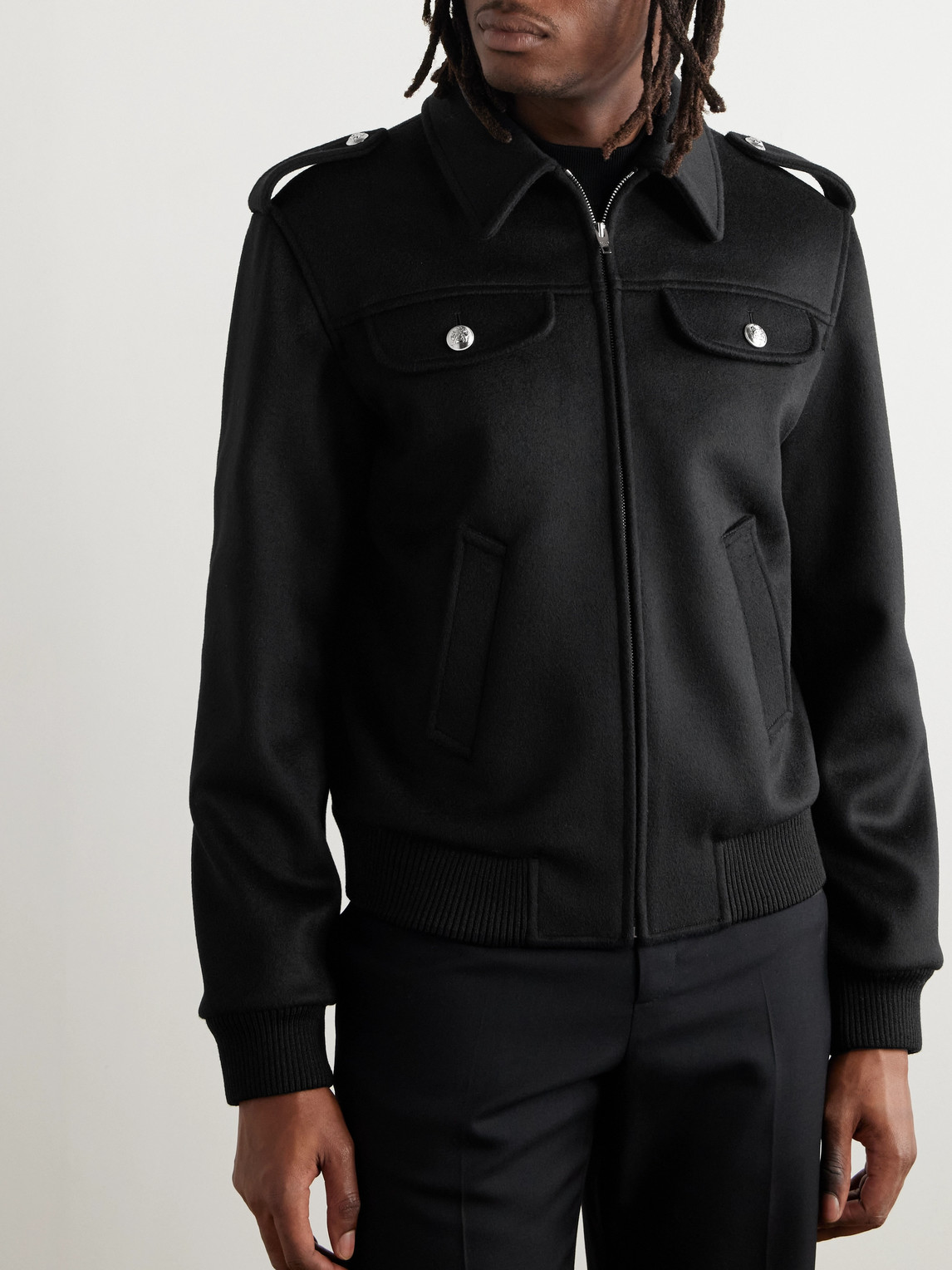 Celine Embellished Cashmere Bomber Jacket In Black