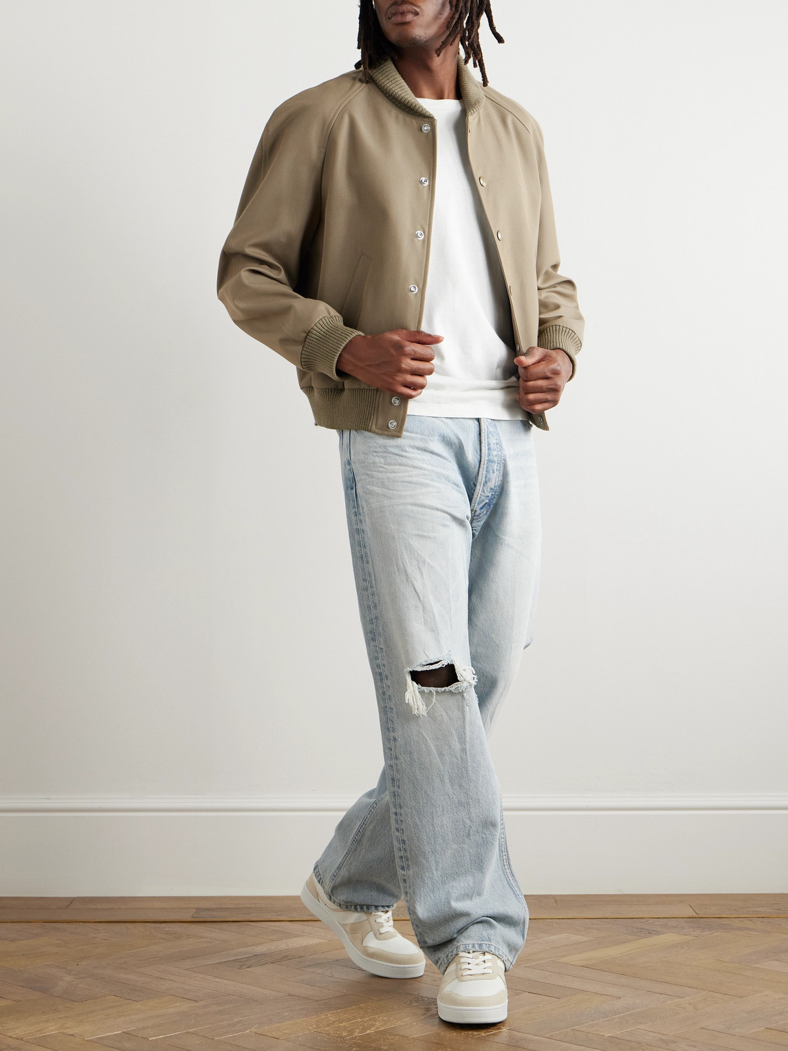Celine Teddy Logo-embroidered Wool And Cotton-blend Gabardine Bomber Jacket In Brown