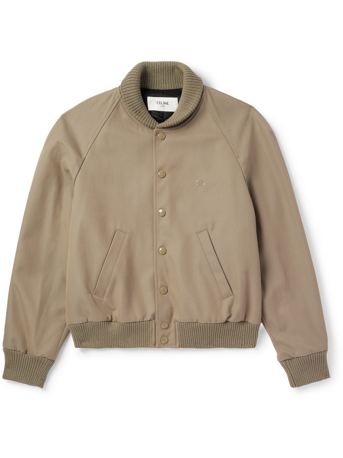 Celine Teddy Logo-embroidered Wool And Cotton-blend Gabardine Bomber Jacket In Brown