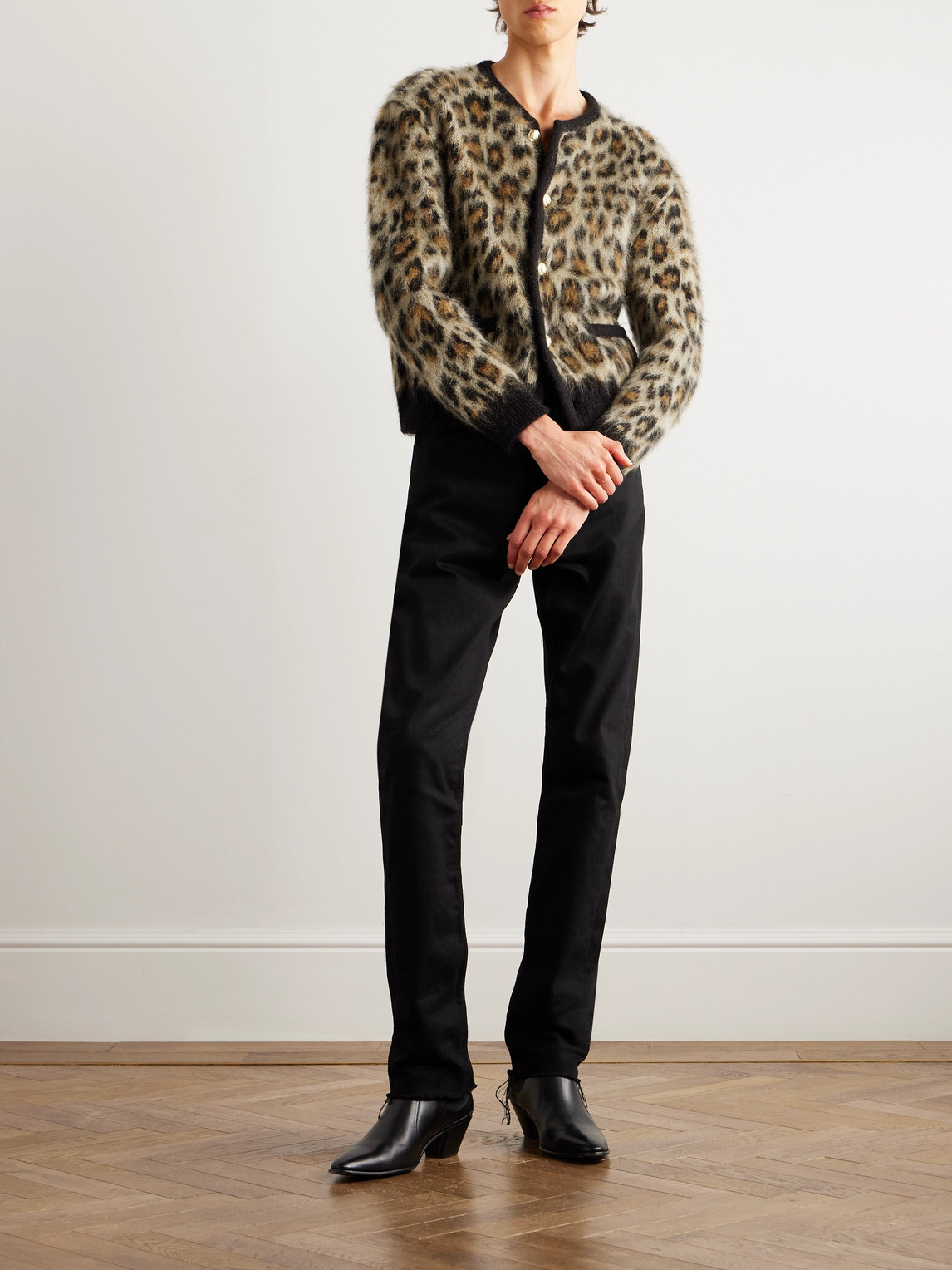 Celine Animal Patterned Crew-neck Cardigan With Golden Buttons In Multi