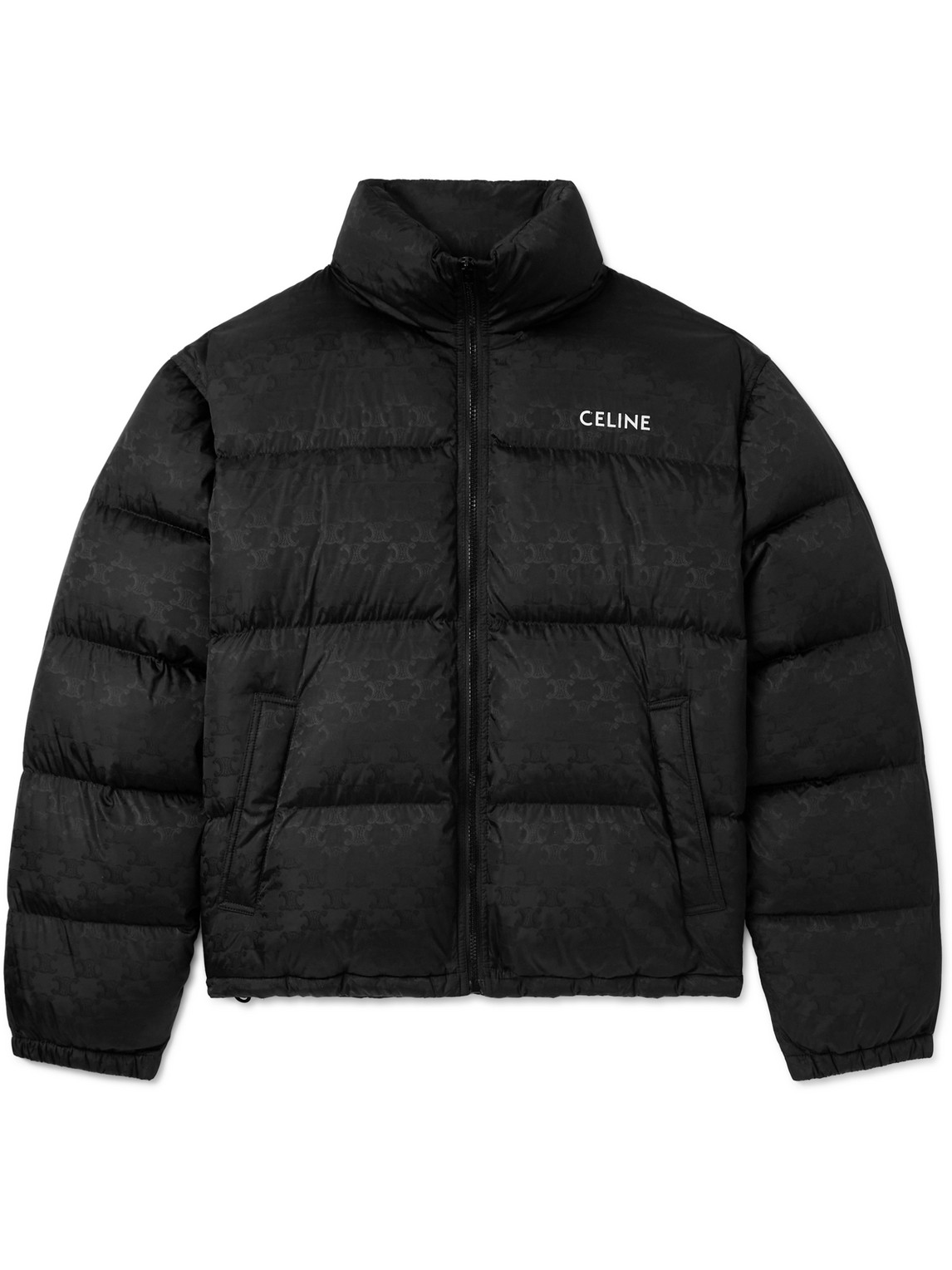 Celine Quilted Logo-jacquard Nylon Down Jacket In Black