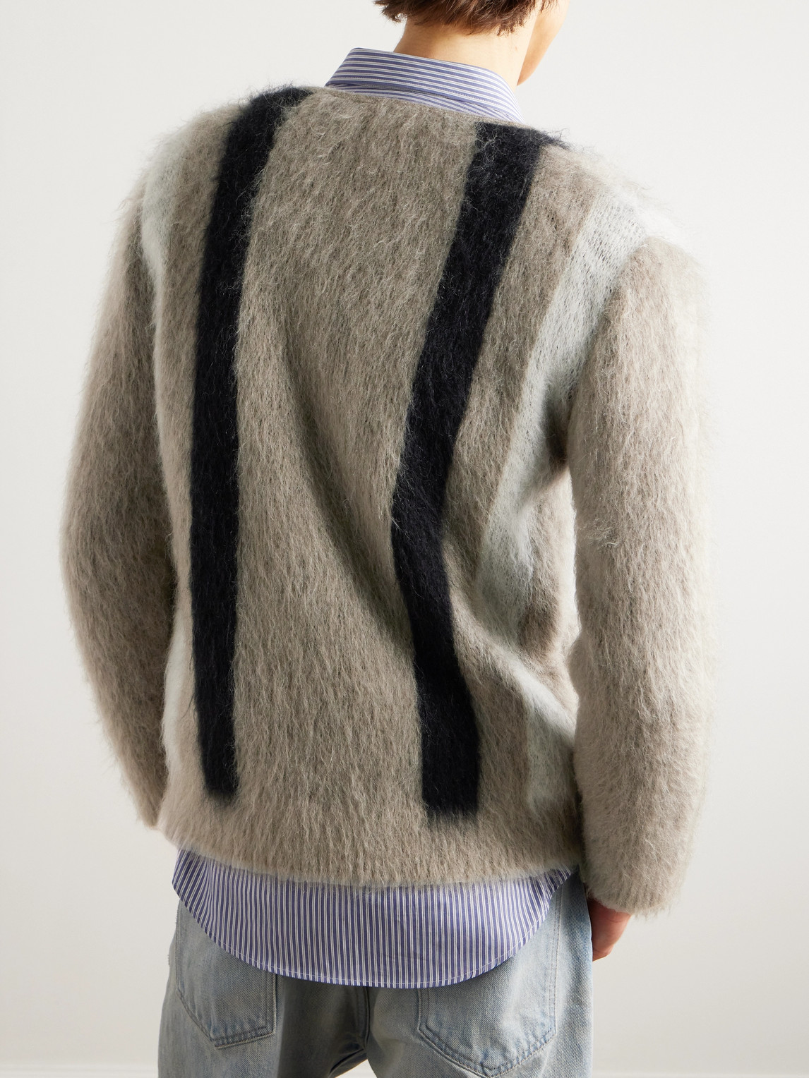 Celine Striped Wool-blend Cardigan In Gray
