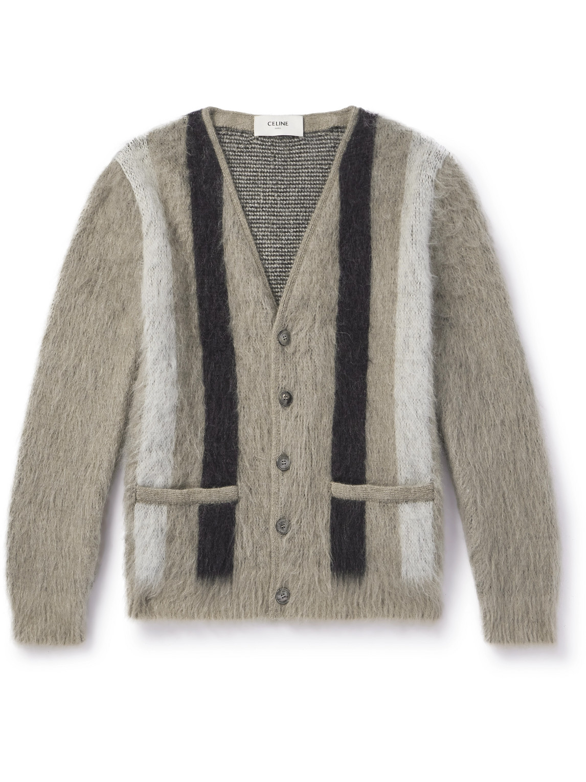 Celine Striped Wool-blend Cardigan In Gray