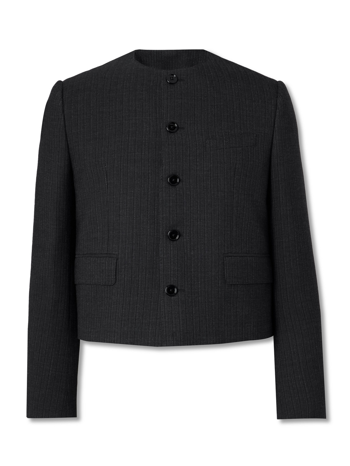 Celine Pinstriped Wool And Silk-blend Gabardine Blazer In Gray