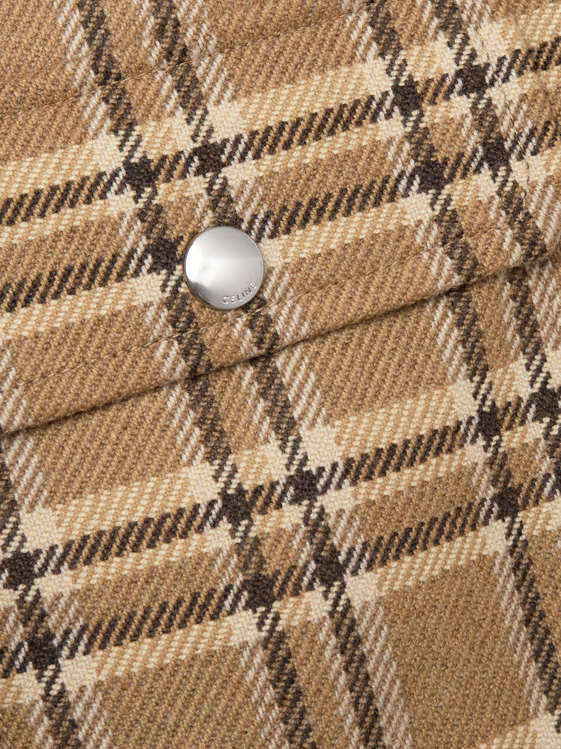 Celine Checked Wool-blend Overshirt In Brown