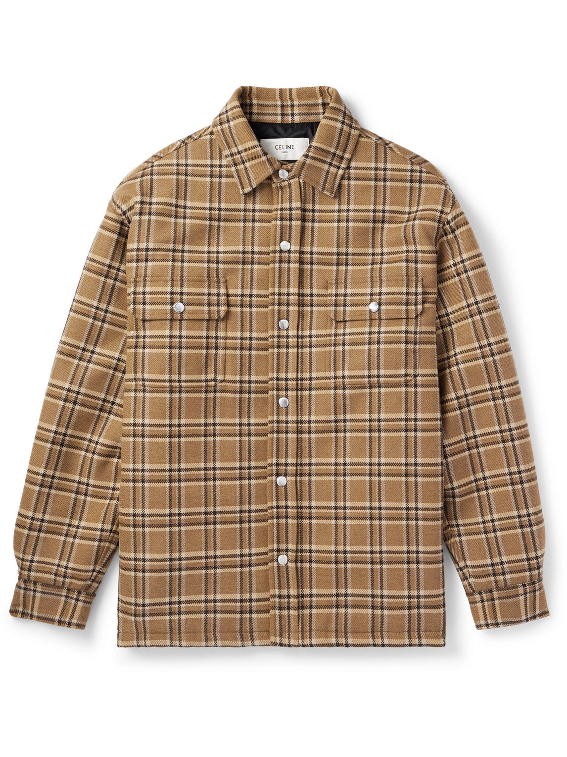 Celine Checked Wool-blend Overshirt In Brown