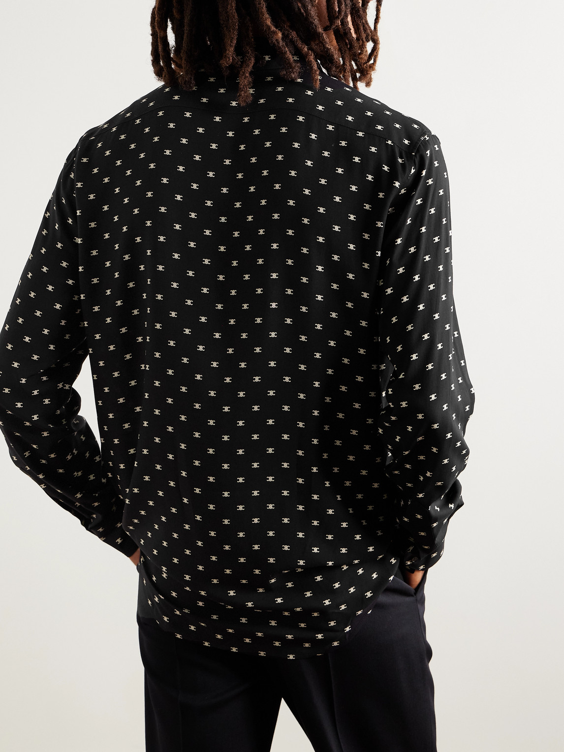 Celine Logo-print Woven Shirt In Black