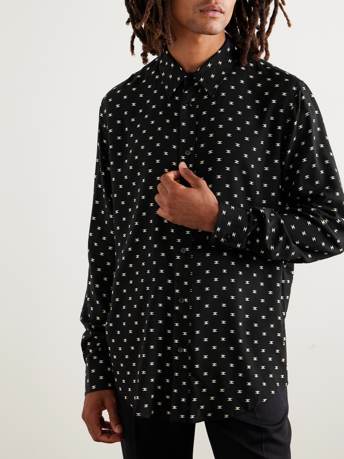 Celine Logo-print Woven Shirt In Black