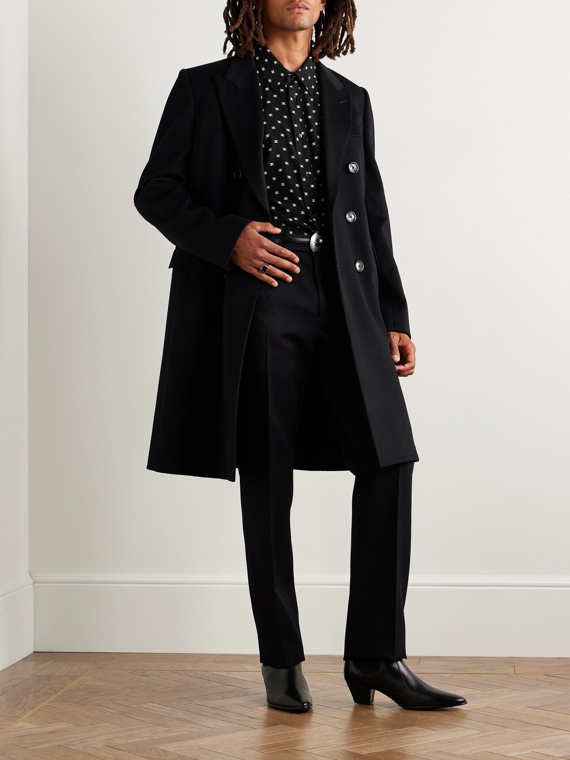 Celine Logo-print Woven Shirt In Black