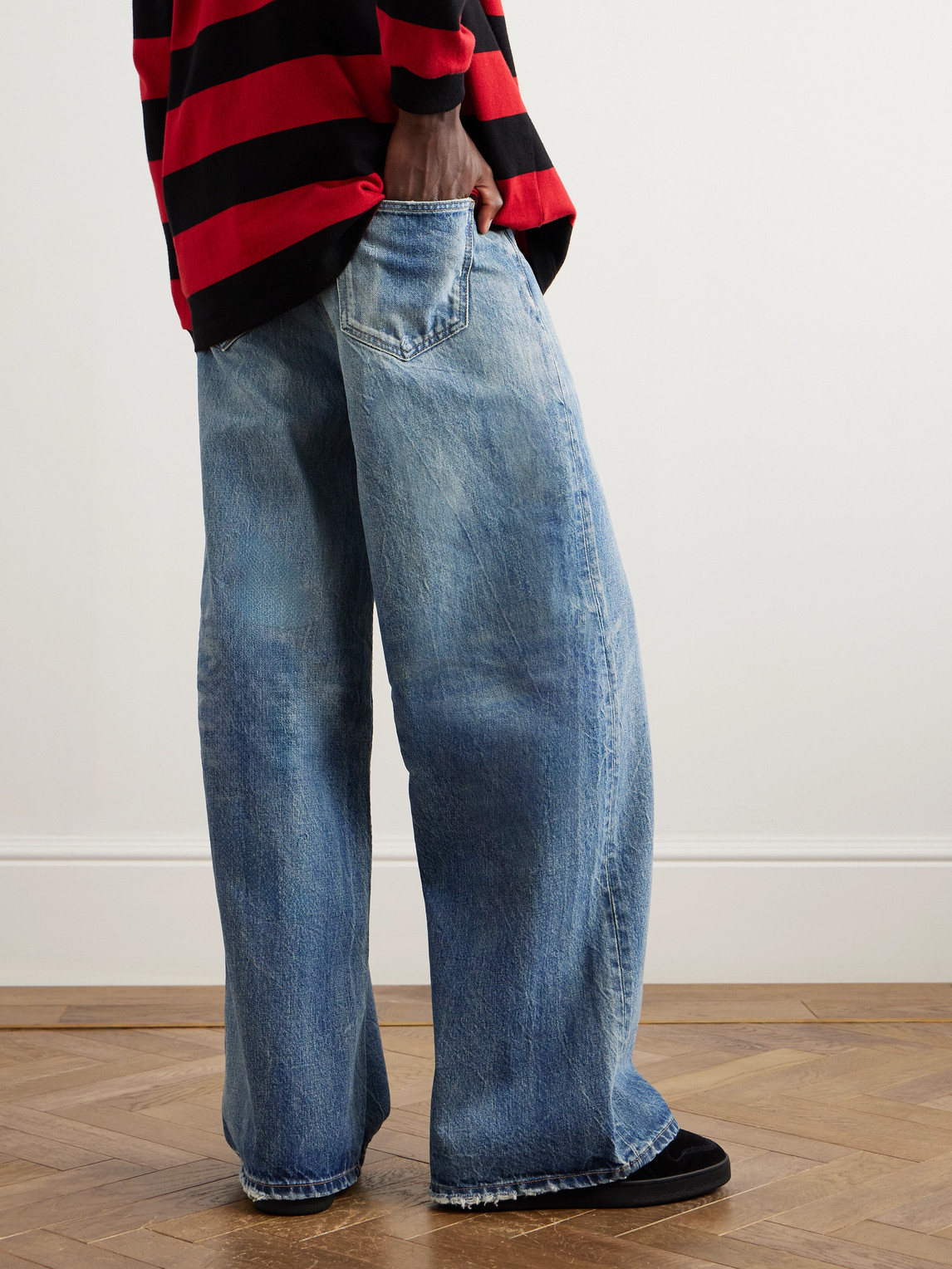 Celine Wide-leg Distressed Jeans In Blue