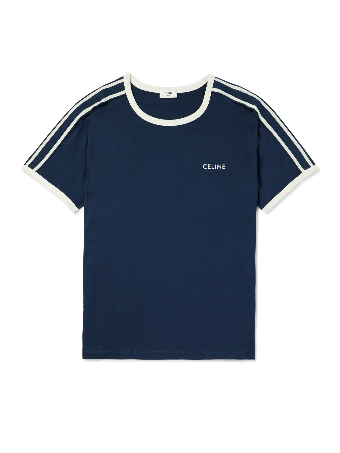 Celine Logo-embroidered Cotton-jersey T-shirt In Blue