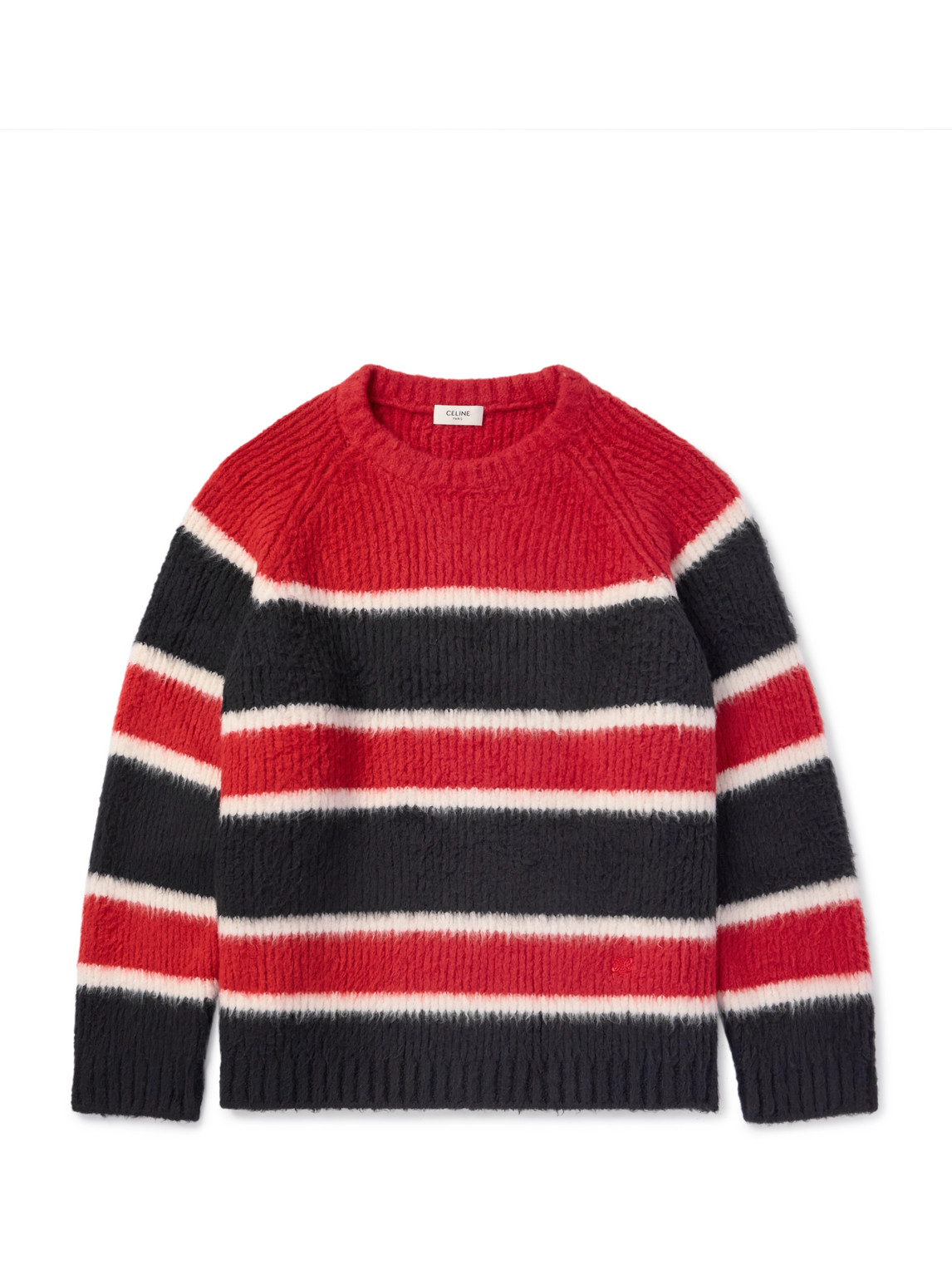 Celine Striped Cotton Blend Crew-neck Sweater In Red