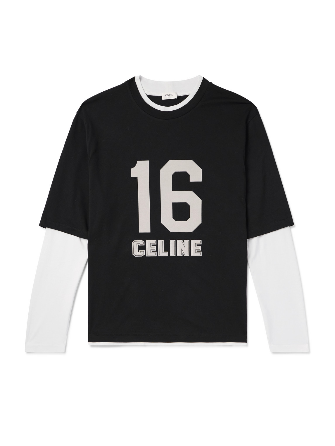 Celine Layered Logo-print Cotton-jersey T-shirt In Black