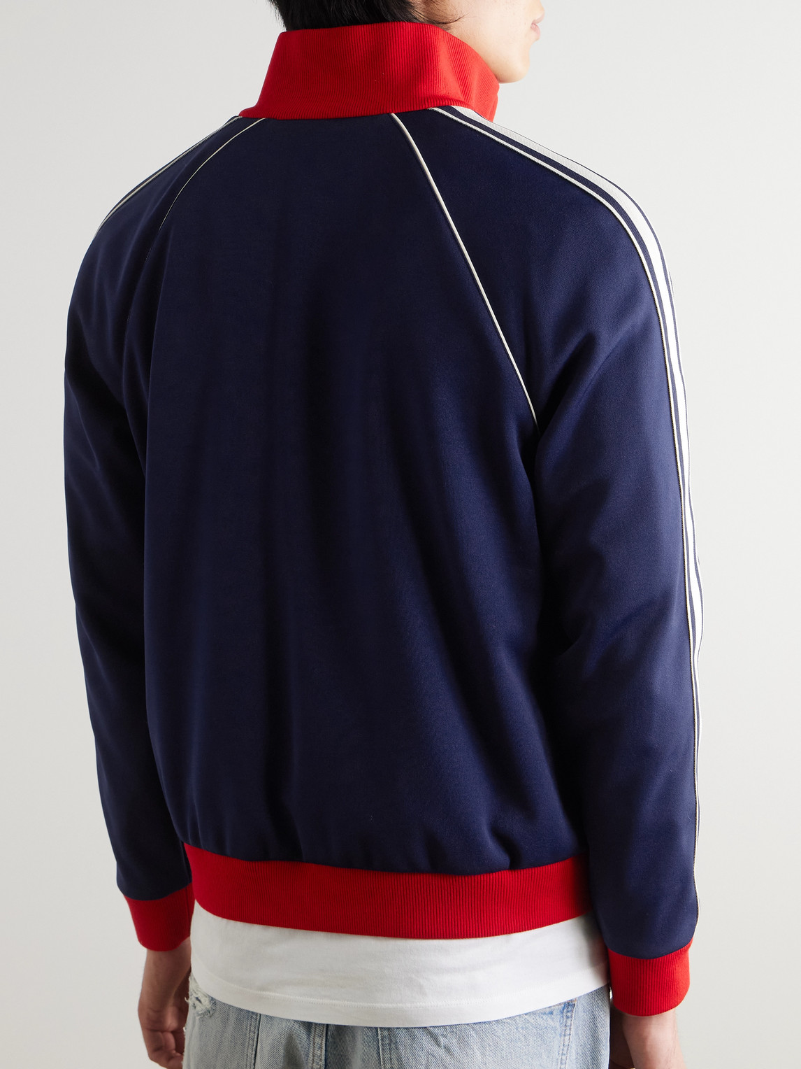Celine Webbing-trimmed Logo-embroidered Jersey Track Jacket In Blue