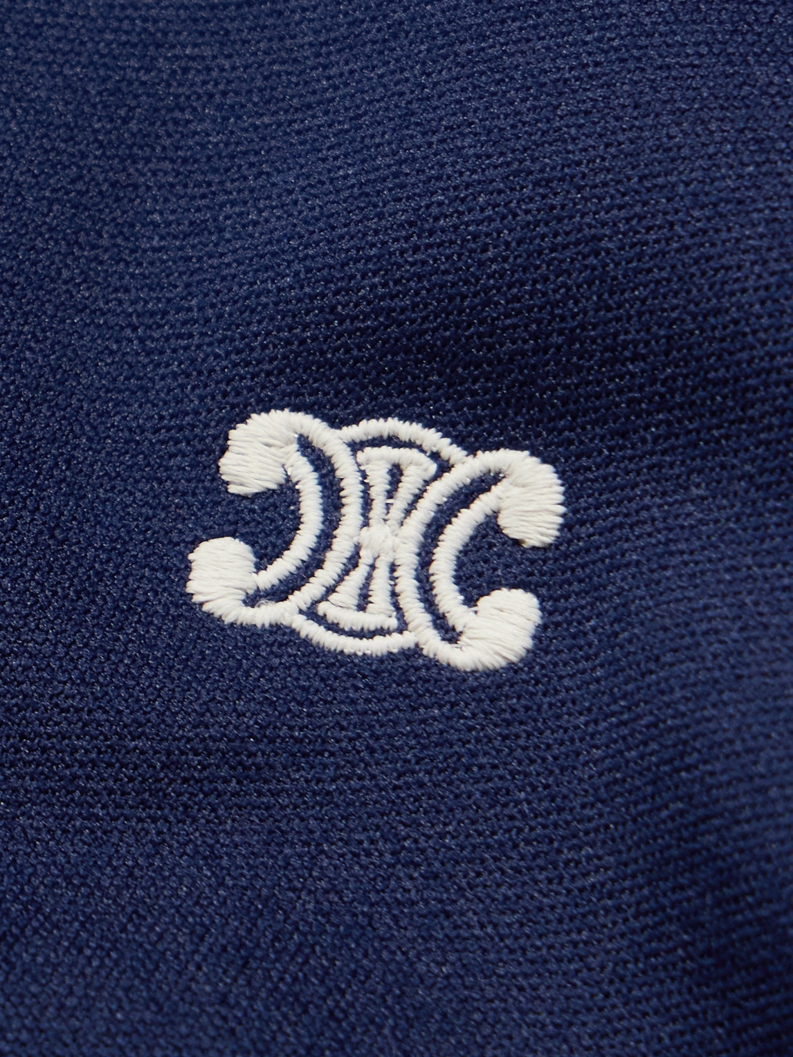 Celine Webbing-trimmed Logo-embroidered Jersey Track Jacket In Blue