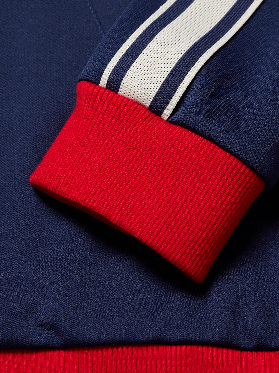 Celine Webbing-trimmed Logo-embroidered Jersey Track Jacket In Blue