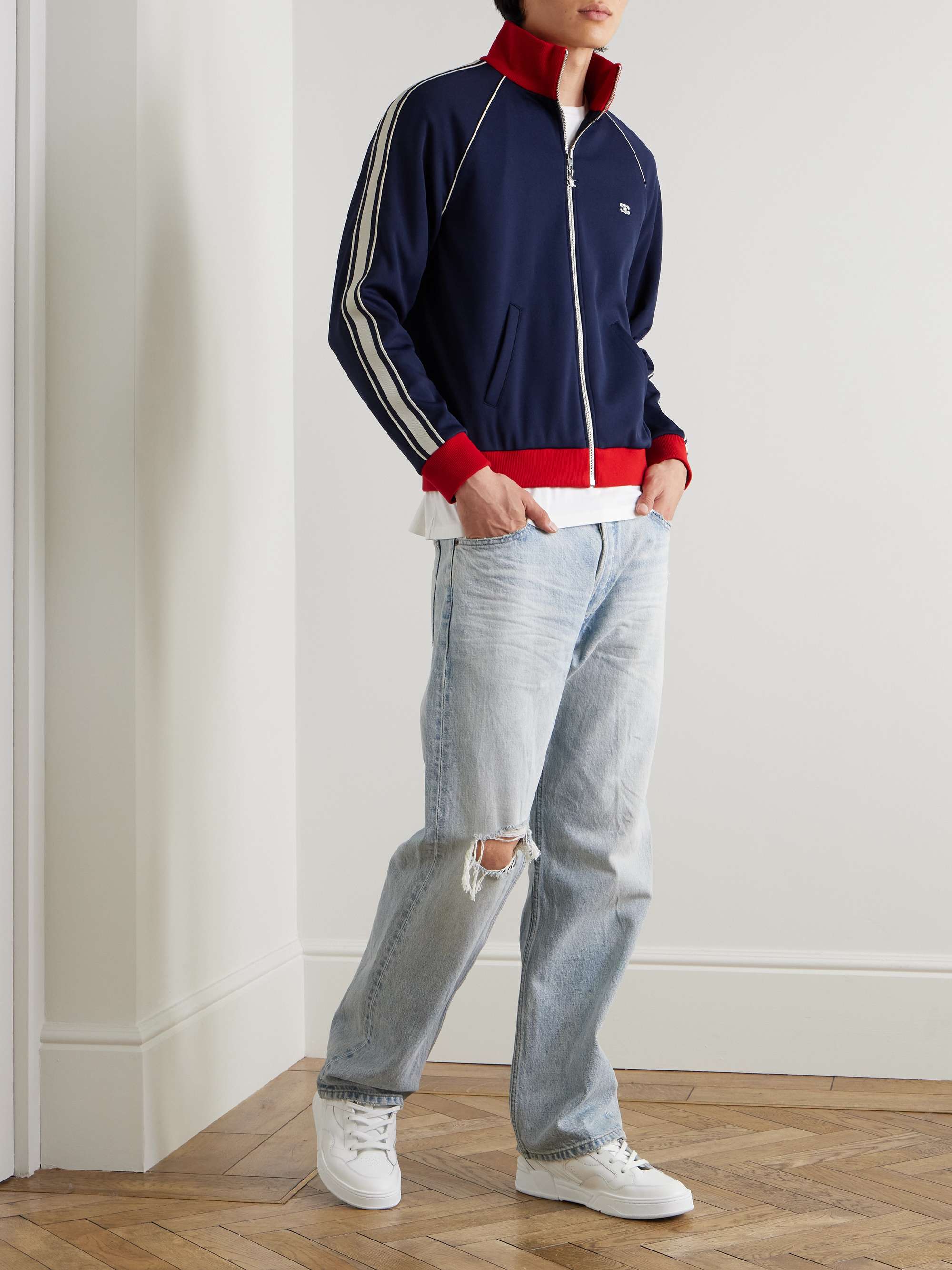 CELINE HOMME Webbing-Trimmed Logo-Embroidered Jersey Track CELINE HOMME Webbing-Trimmed Logo-Embroidered Jersey Track