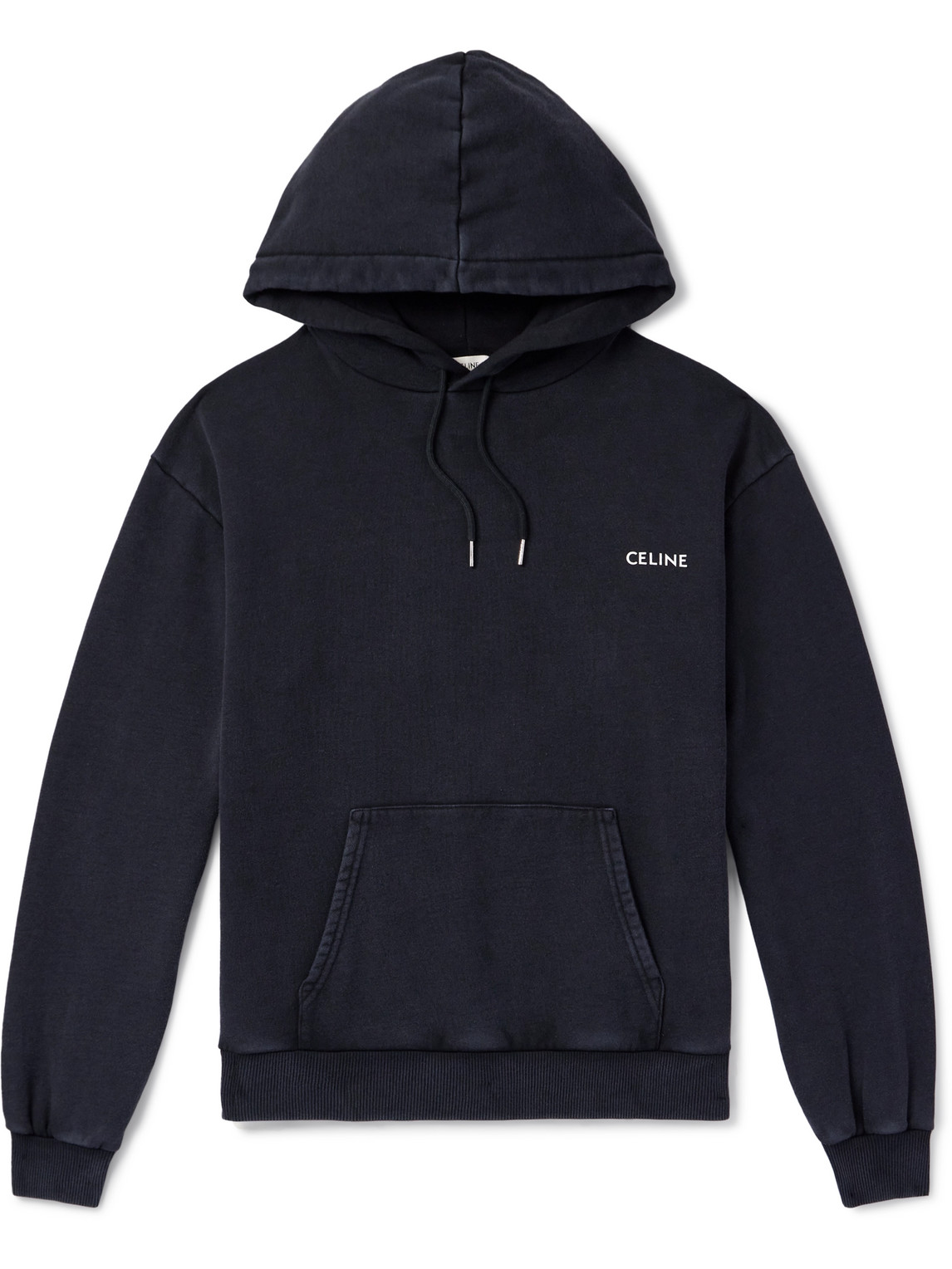 Celine Logo-print Cotton-jersey Hoodie In Black