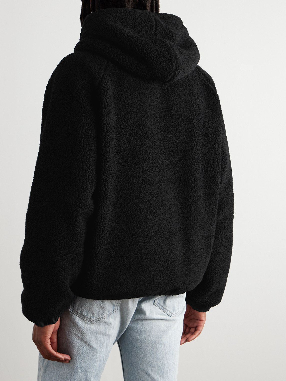 Celine Logo-embroidered Shell-trimmed Fleece Hoodie In Black