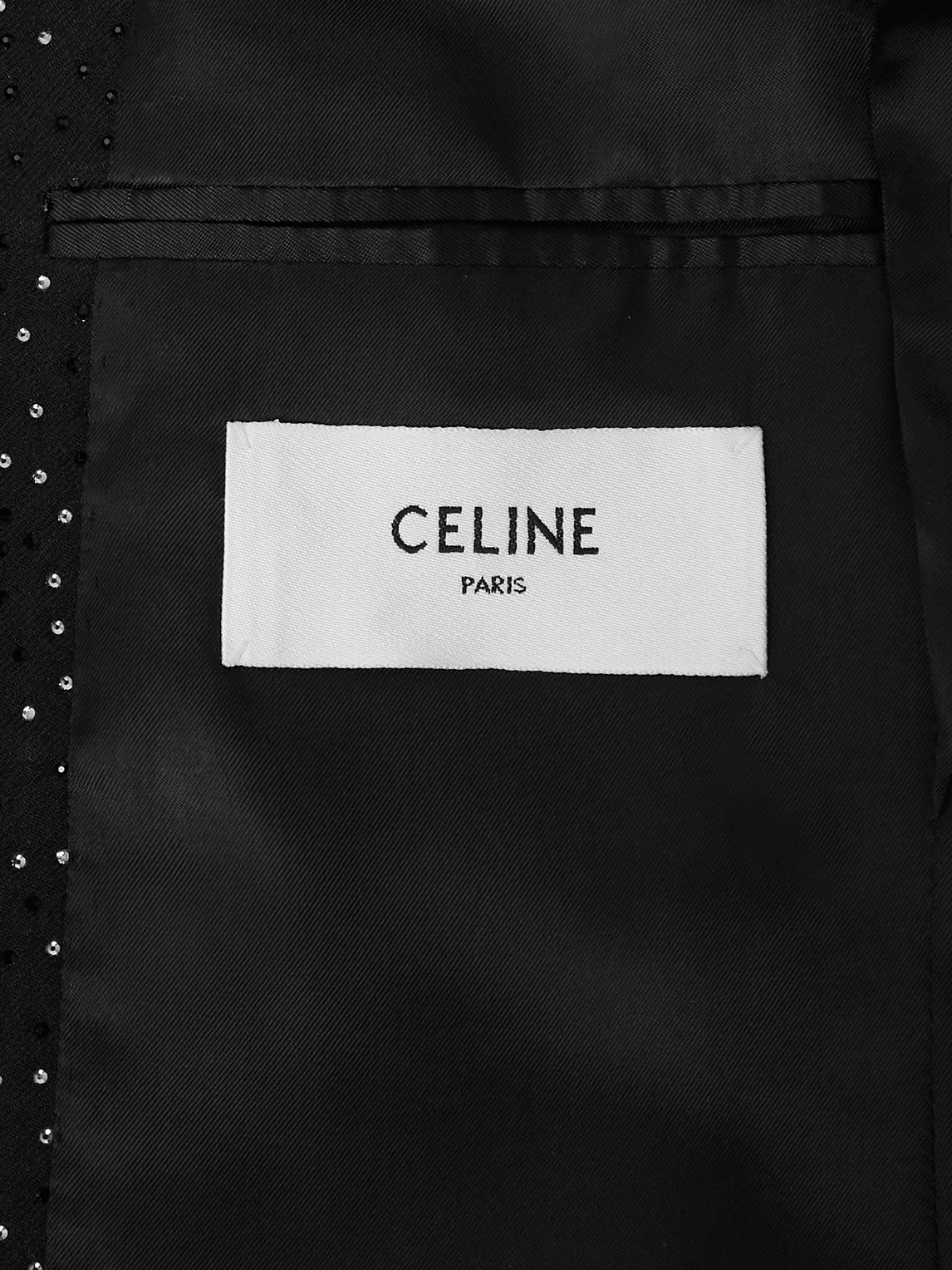 Celine Slim-fit Crystal-embellished Wool-twill Suit Jacket In Animal Print