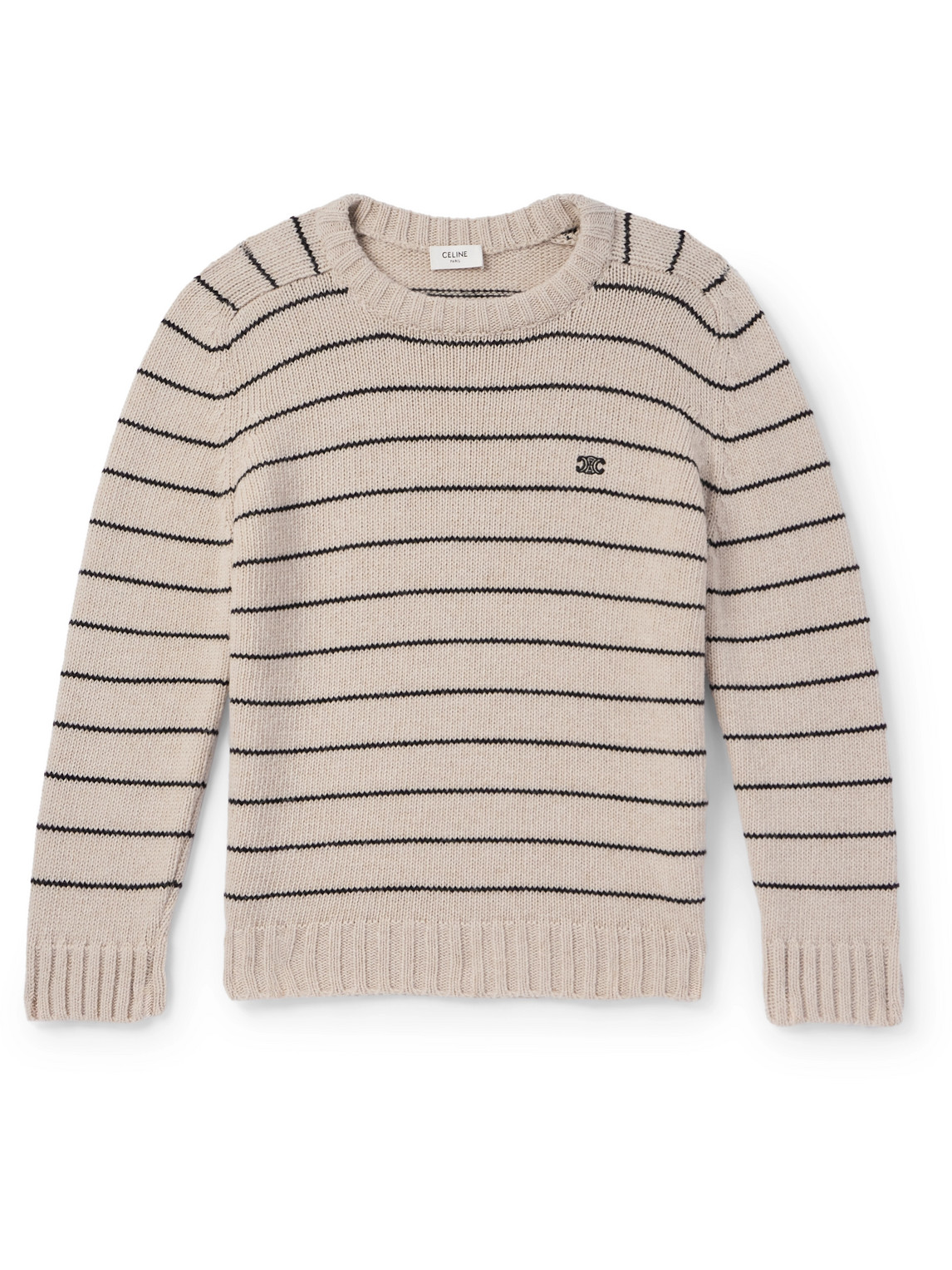 Celine Logo-embroidered Striped Wool Sweater In Gray