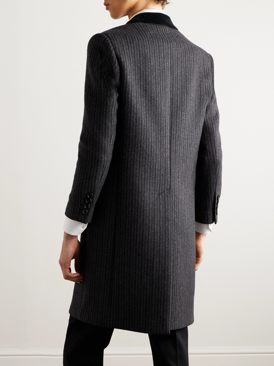 Celine Chesterfield Striped Wool Coat In Gray