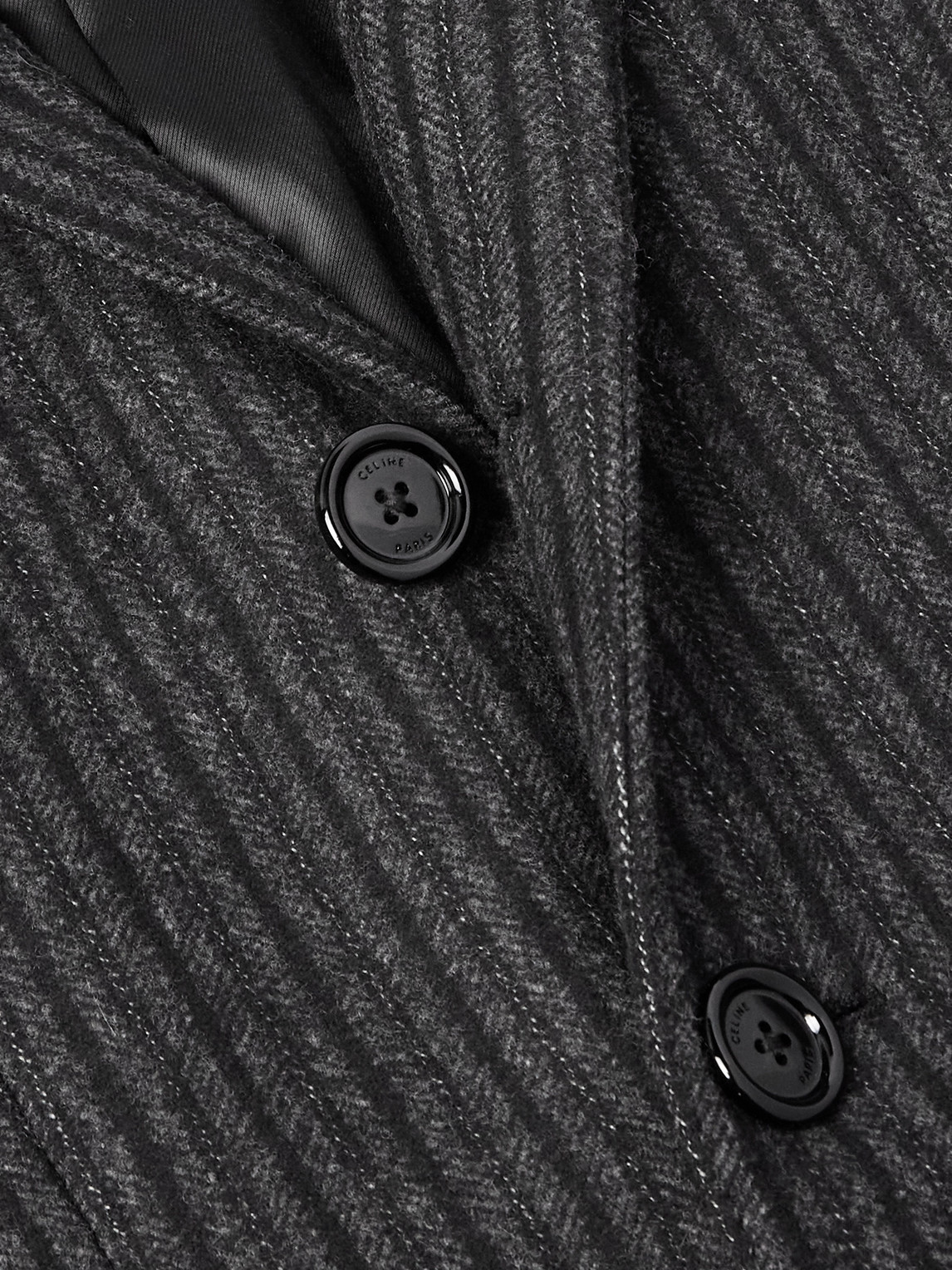 Celine Chesterfield Striped Wool Coat In Gray