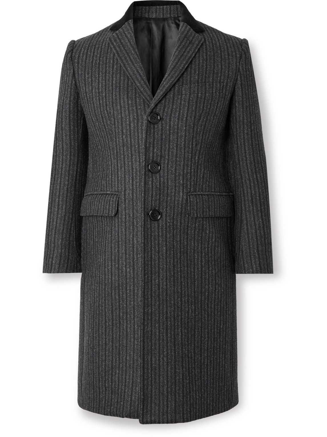 Celine Chesterfield Striped Wool Coat In Gray