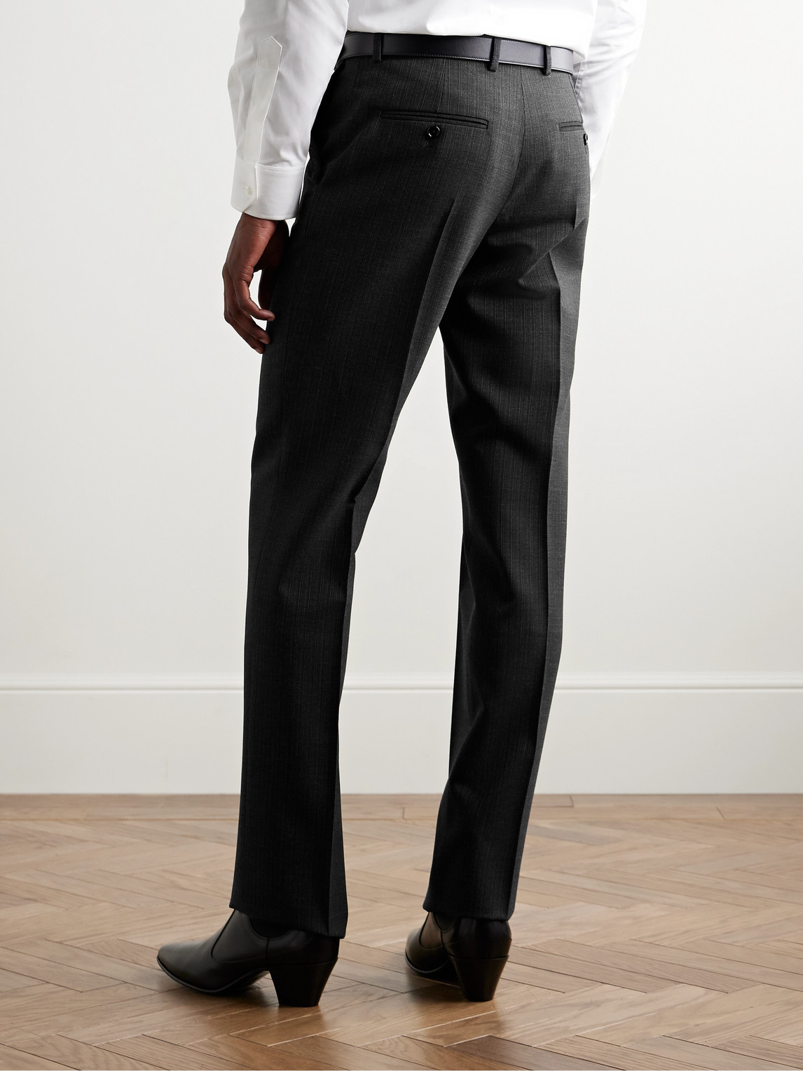 Celine Slim-fit Straight-leg Striped Wool And Silk-blend Gabardine Trousers In Animal Print
