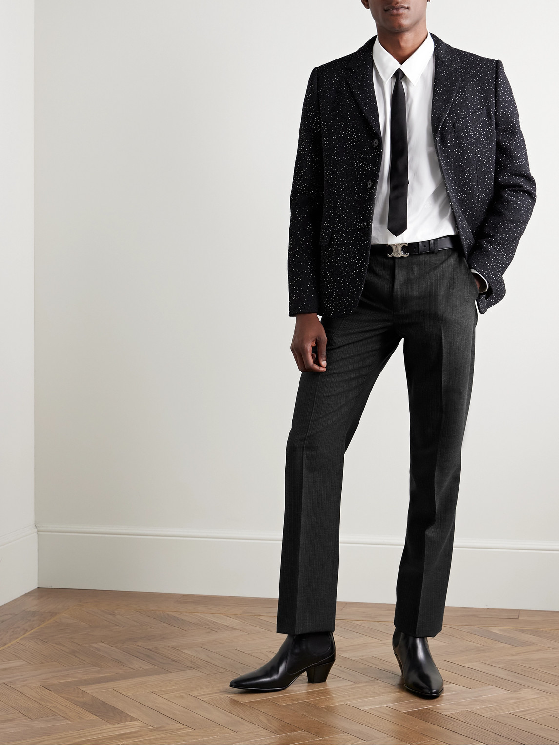 Celine Slim-fit Straight-leg Striped Wool And Silk-blend Gabardine Trousers In Animal Print