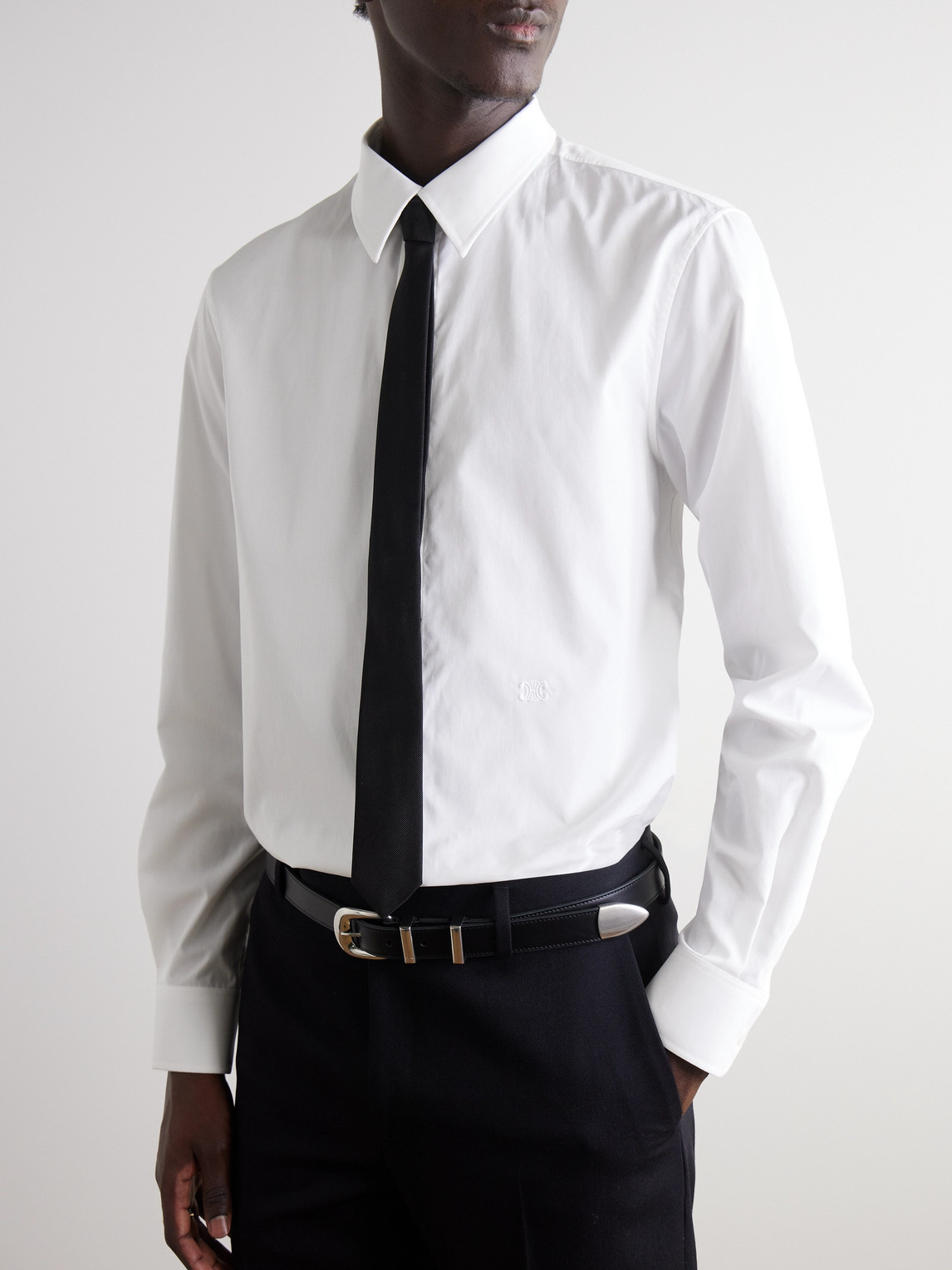 Celine Logo-embroidered Cotton-poplin Shirt In White