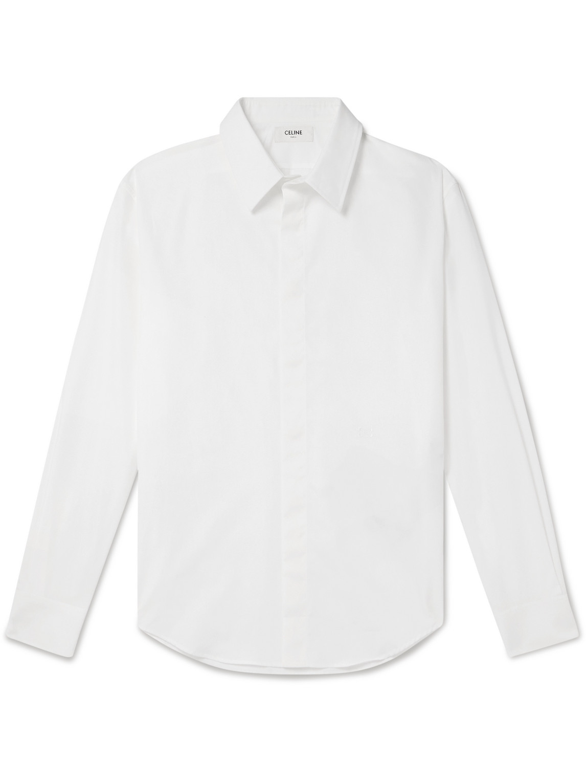 Celine Logo-embroidered Cotton-poplin Shirt In White