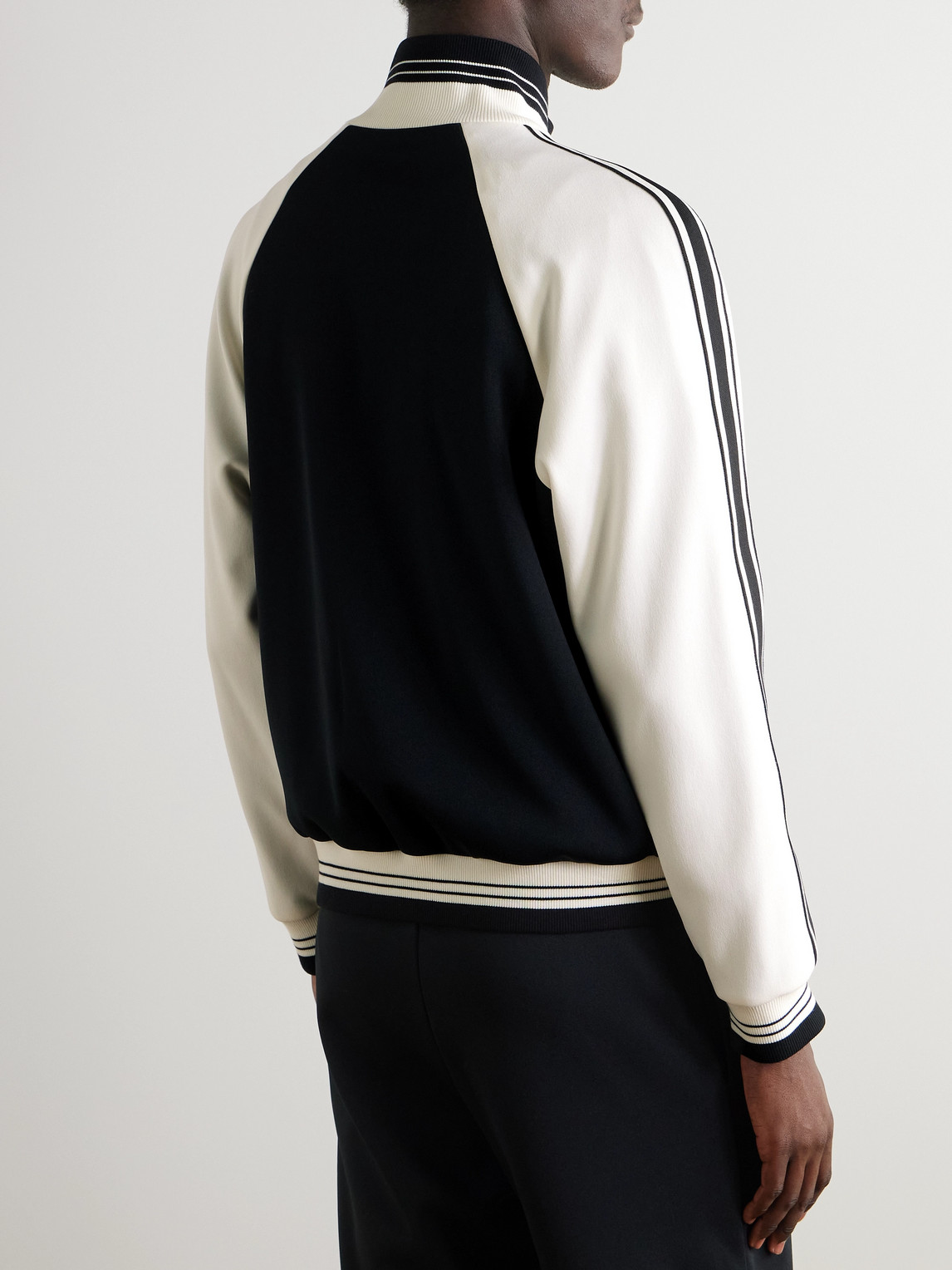 Celine Logo-embroidered Striped Tech-jersey Track Jacket In Black
