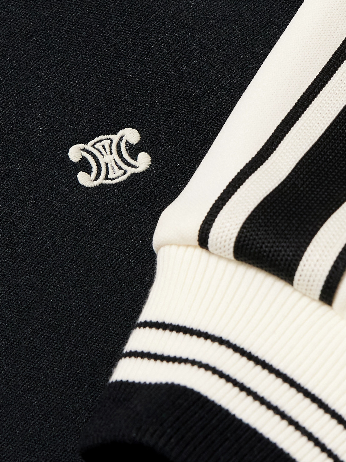 Celine Logo-embroidered Striped Tech-jersey Track Jacket In Black
