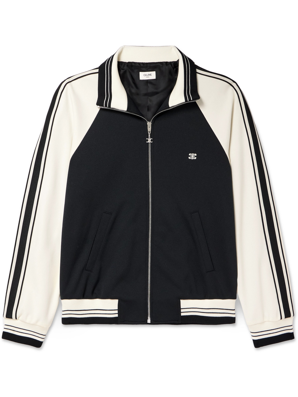 Celine Logo-embroidered Striped Tech-jersey Track Jacket In Black