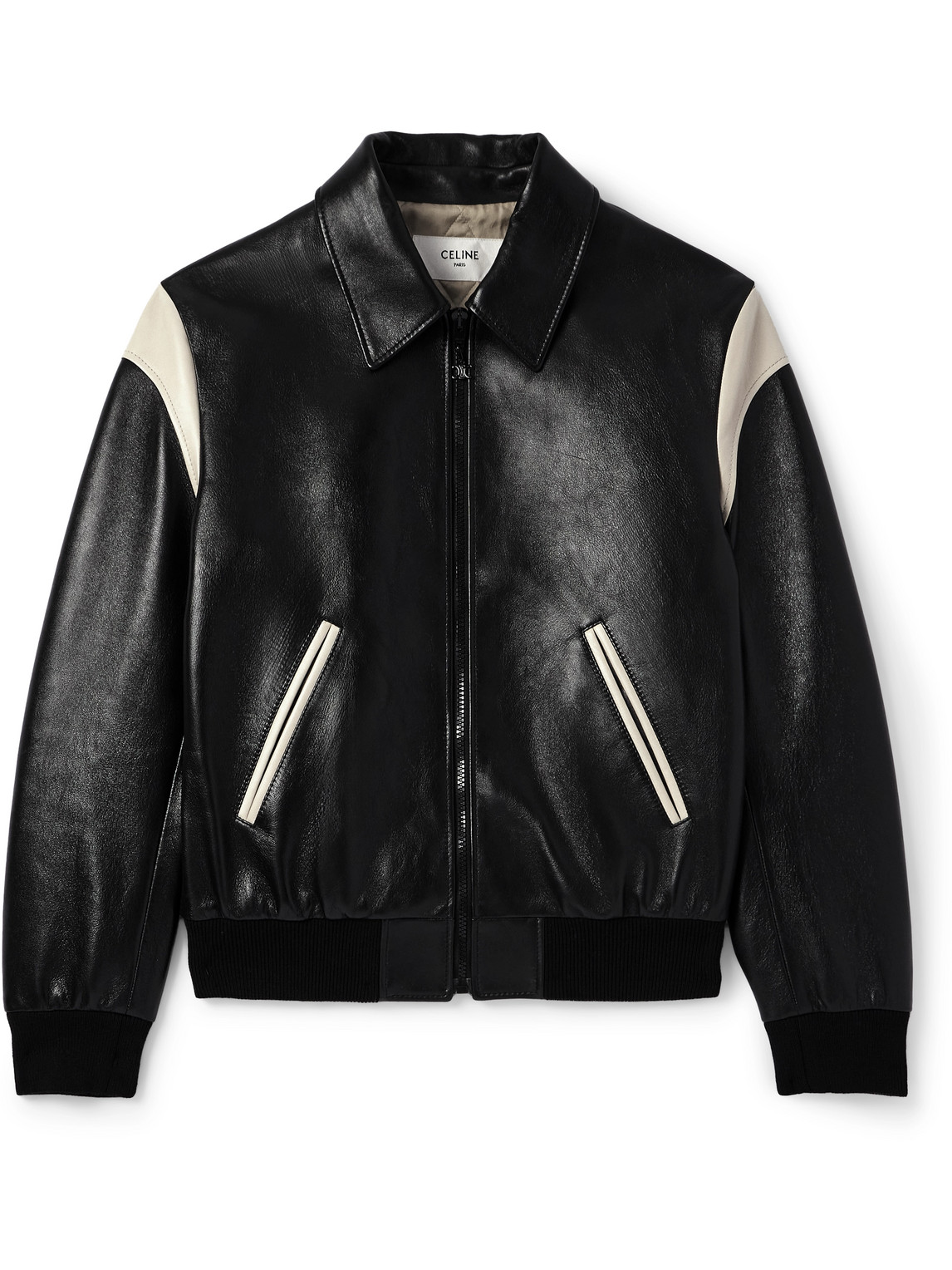 Celine Teddy Slim-fit Colour-block Leather Varsity Jacket In Black