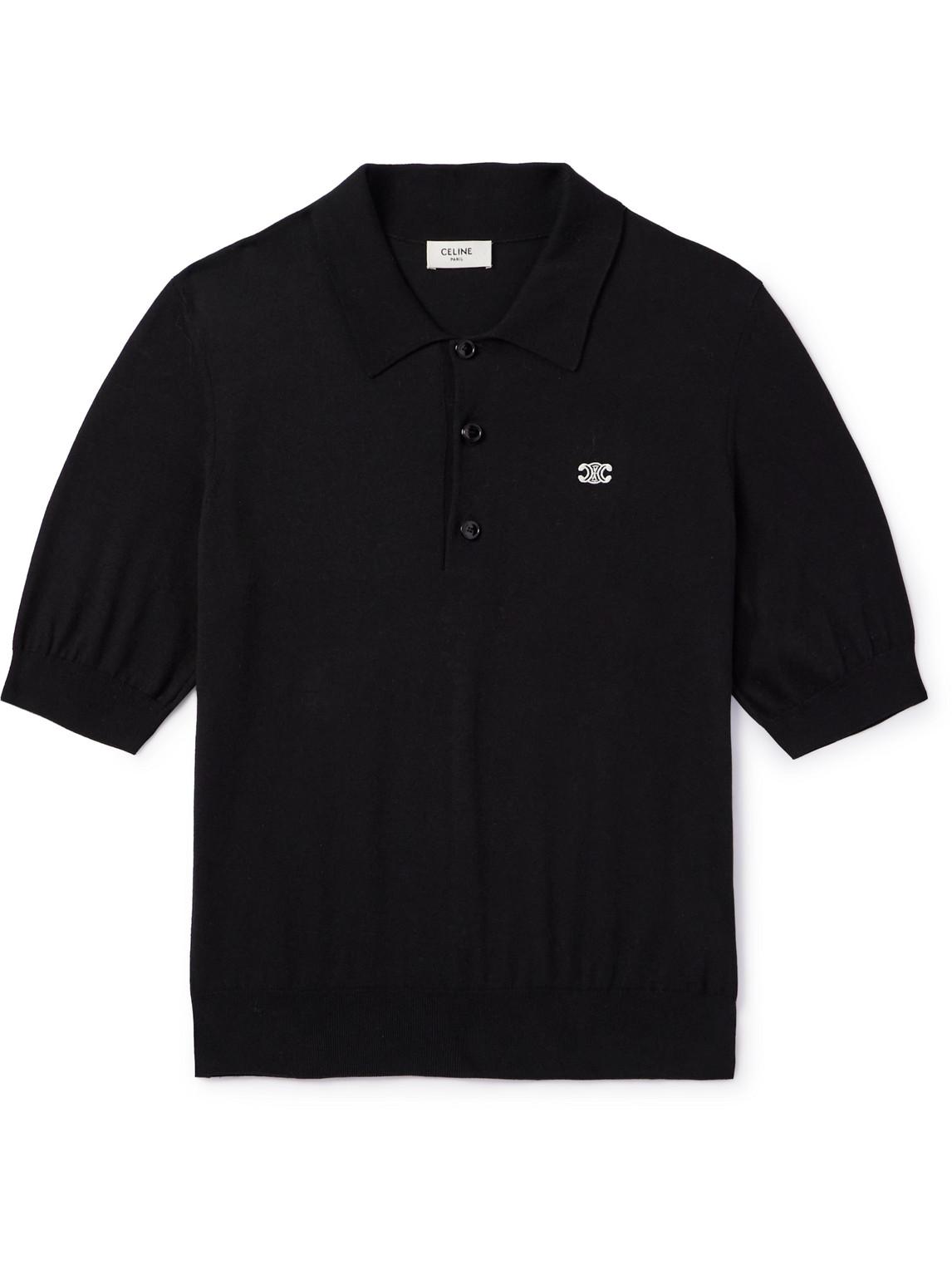 Celine Slim-fit Logo-embroidered Cotton Polo Shirt In Black