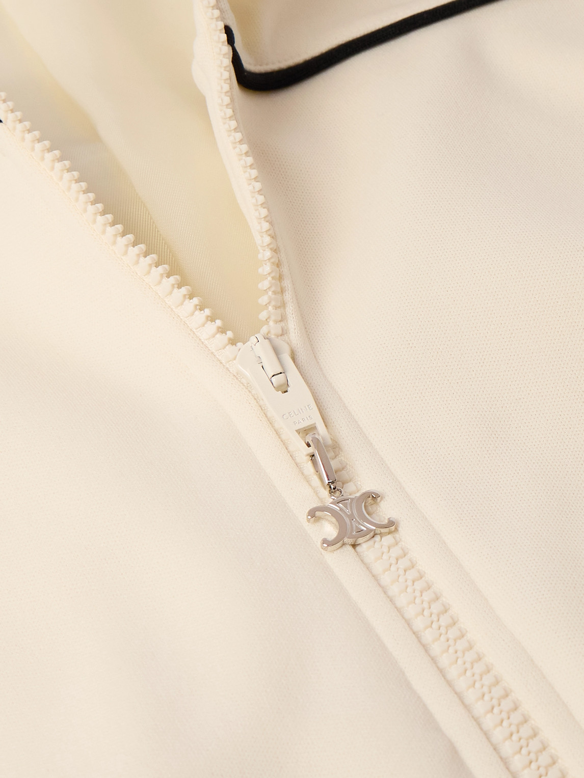 Celine Logo-embroidered Mesh-trimmed Jersey Track Jacket In Neutral