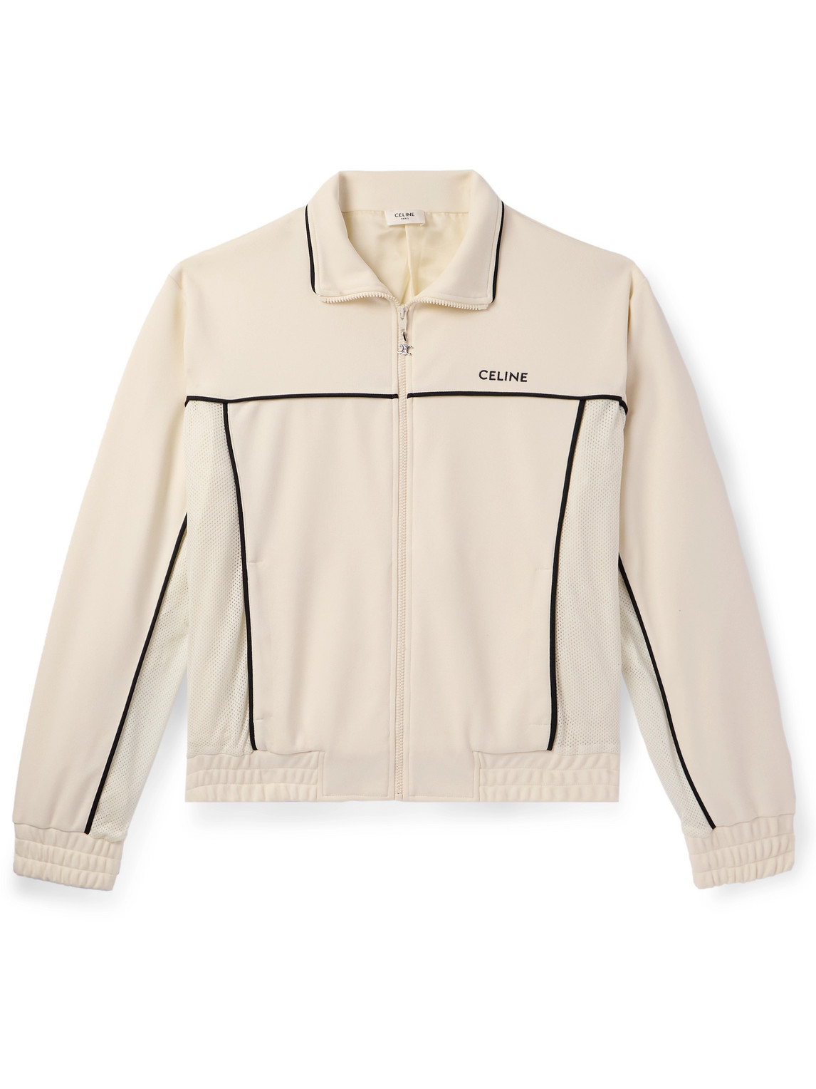 Celine Logo-embroidered Mesh-trimmed Jersey Track Jacket In Neutral