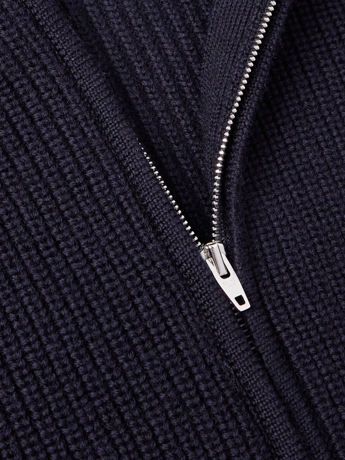 Celine Logo-appliquéd Wool Zip-up Hoodie In Blue