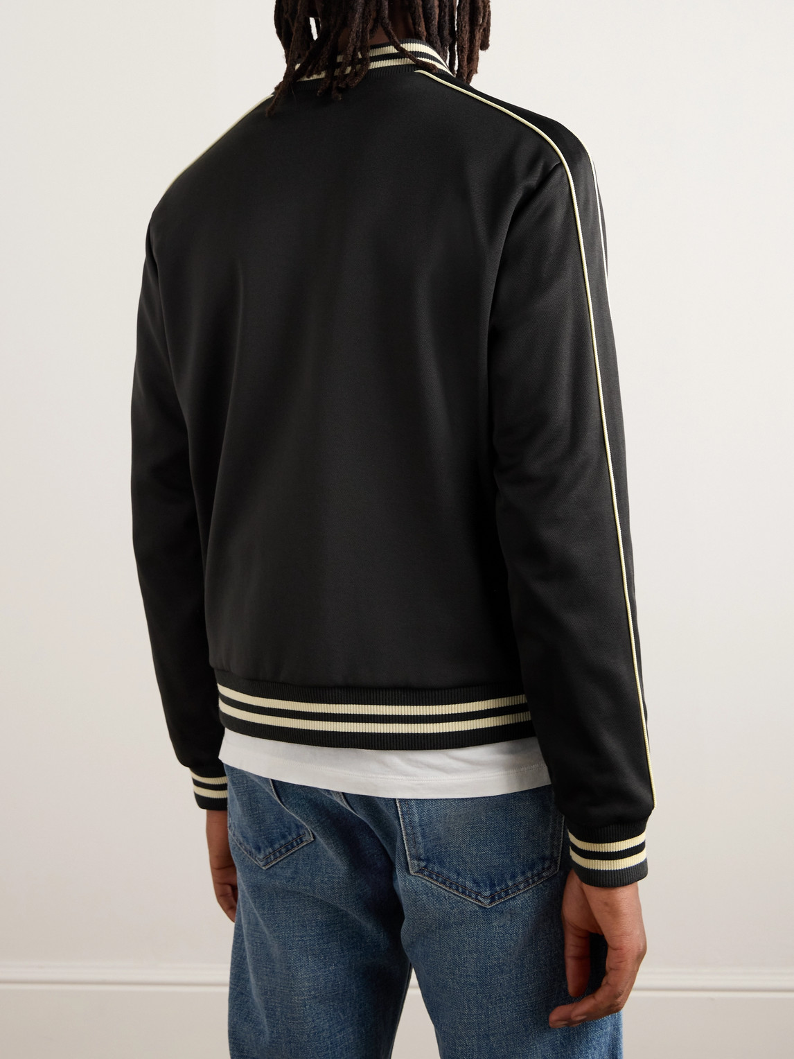 Celine Triomphe Teddy Slim-fit Logo-embroidered Tech-jersey Track Jacket In Gray