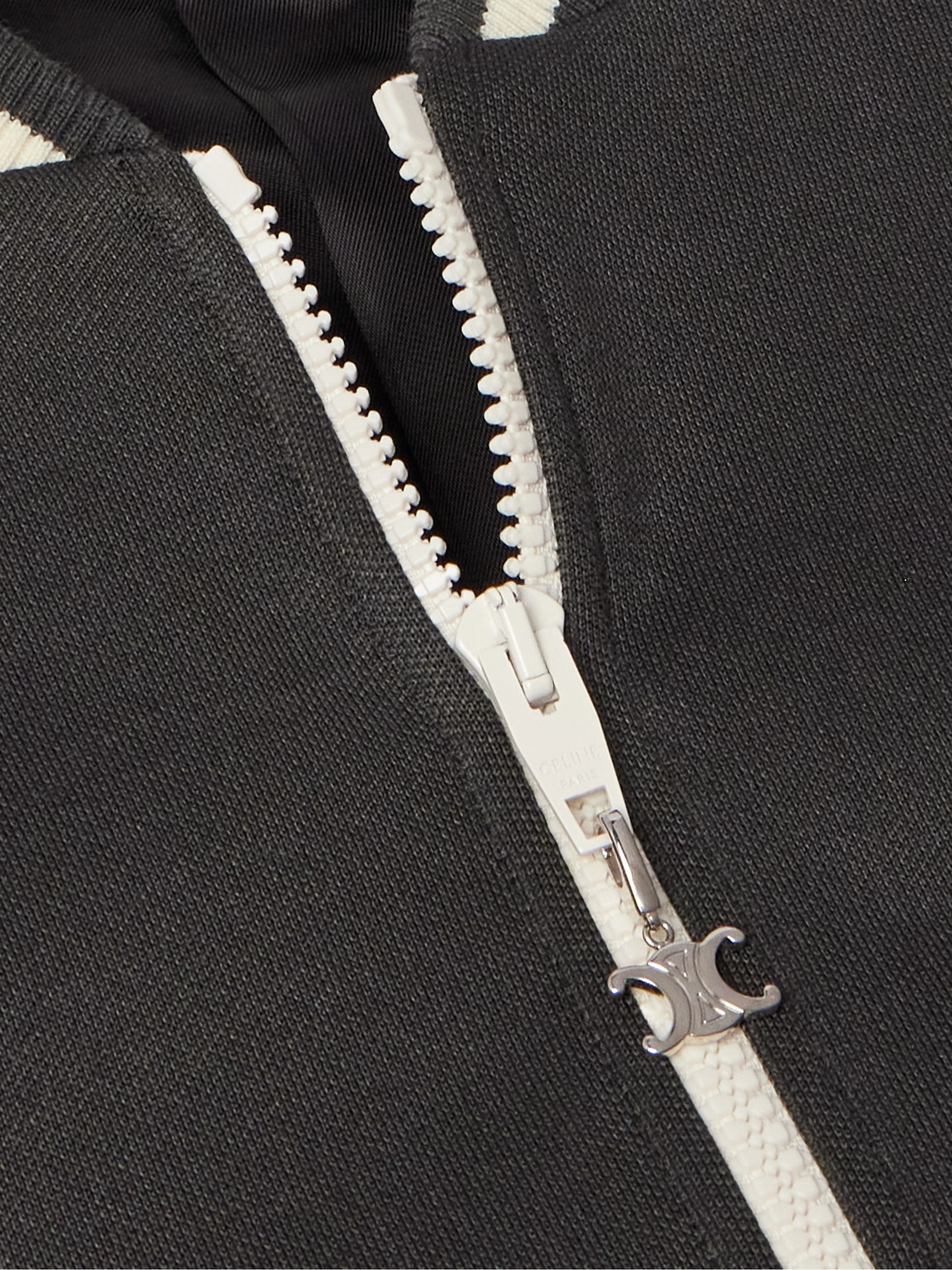 Celine Triomphe Teddy Slim-fit Logo-embroidered Tech-jersey Track Jacket In Gray