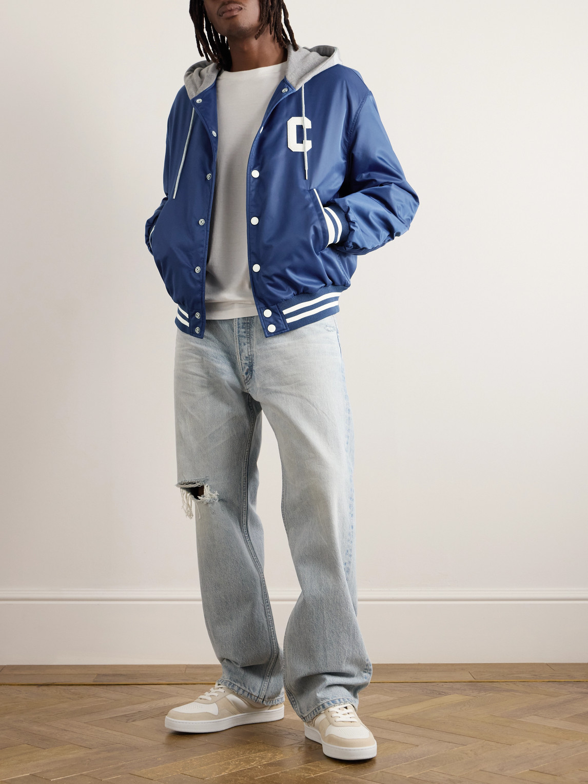 Celine Teddy Logo-appliquéd Cotton-jersey And Shell Hooded Bomber Jacket In Metallic